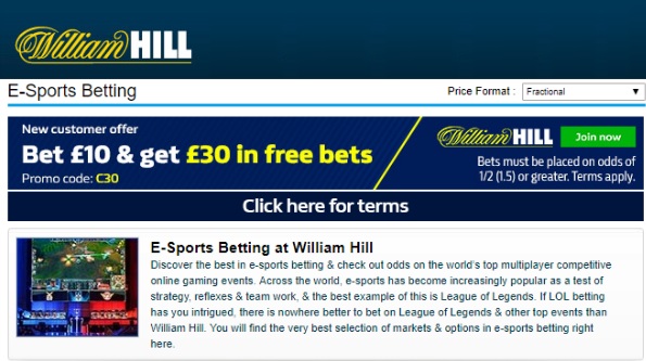 Check out William Hill's latest e-sport matches